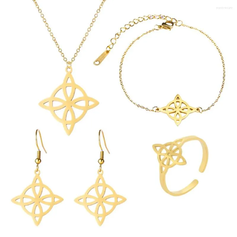 Naszyjnik Zestaw Jeshayuan Wicca Witch Węzeł Bransoletka 4pcs Biżuteria dla kobiet ze stali nierdzewnej Amulet czarownicy