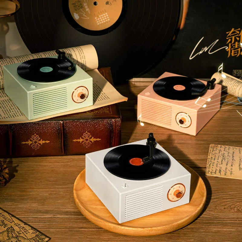 Alto-falantes portáteis retro sem fio bluetooth record player mini portátil casa carro estéreo de alto volume áudio criativo presente aniversário r230801