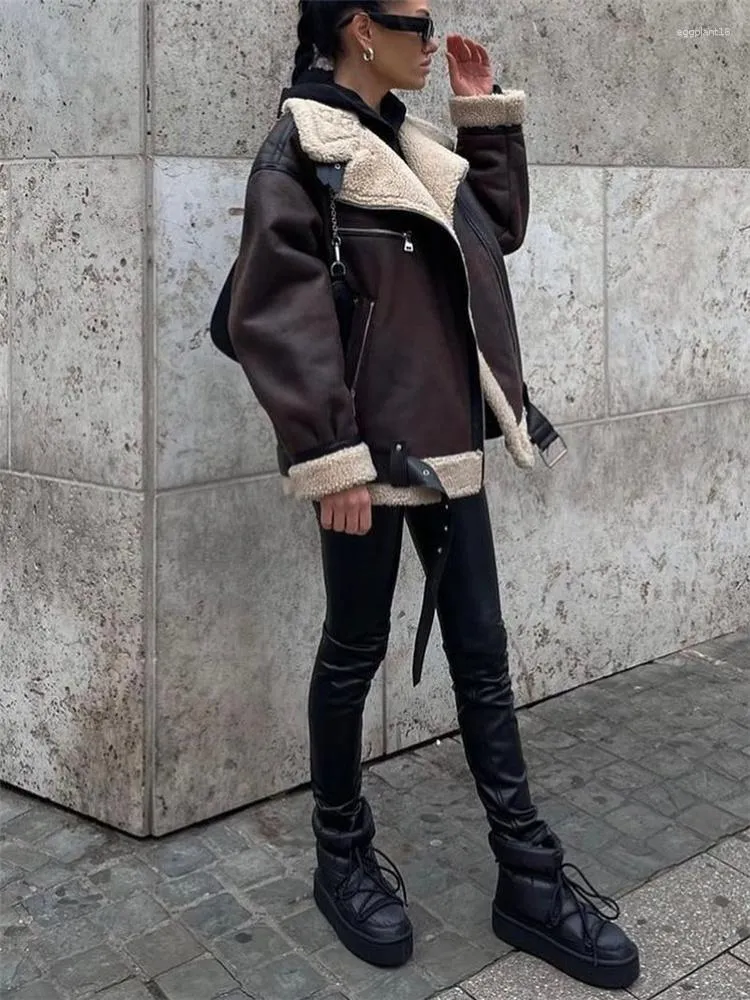 Vestes pour femmes filles marron Vintage ample épais 2023 hiver femme décontracté surdimensionné haute rue femme Cool vêtements d'extérieur chauds