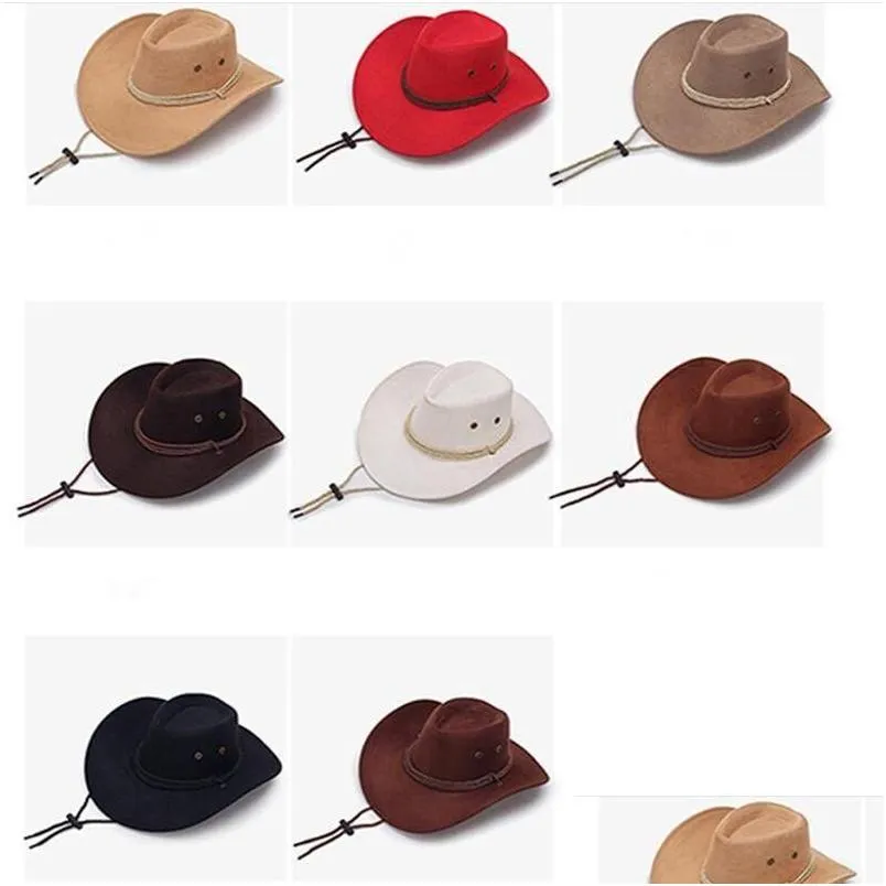 Caps Hüte Unisex Retro Sonnenblende Ritter Hut Western Cowboy Cowgirl Breite Krempe Sommer Tourismus Kopfbedeckung Outdoor Reiten Cam Wandern Cap Dhvw2