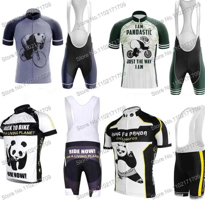 Racing Sets Lustige Radfahren Panda 2023 Jersey Set Herren Kleidung Rennrad Shirts Anzug MTB Maillot Ropa Ciclismo