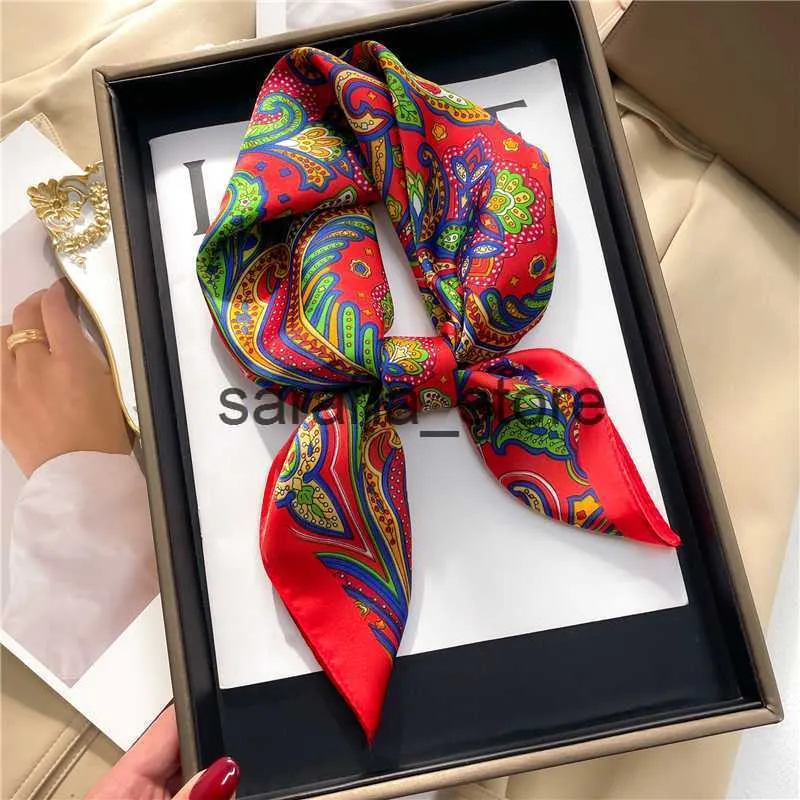 Шарфы мода Paisley Print Square Scarf for Women Neckercheif Satin Silk Headsparf Hair Bands Lady Ribbon Band Writ Prist Prist Shalls 2023 J230801