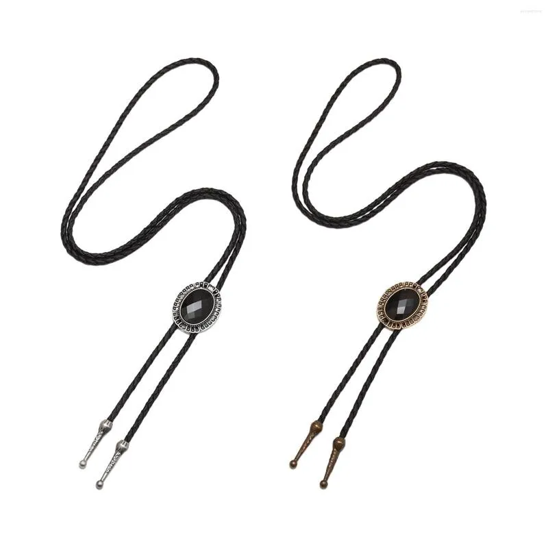 Hänghalsband bolo tie pu läder rep oval retro amerikansk västra cowboy justerbar legering tröja kedja för födelsedagspresent parti män