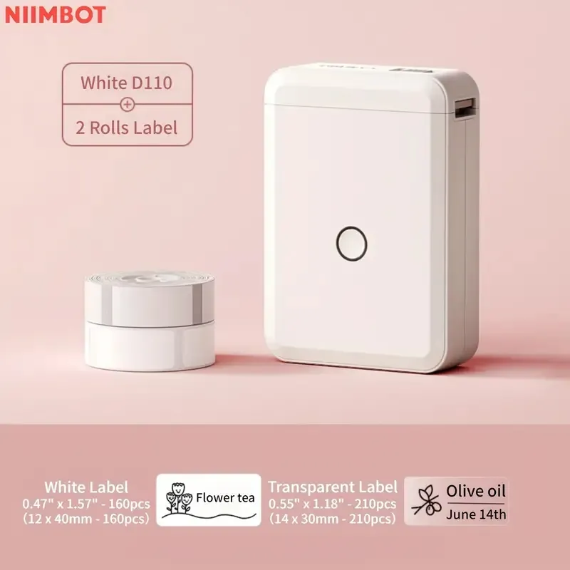 Draagbare Mini Bluetooth Thermische Labelprinter - Niimbot D110 - Set van 2 Rollen - Verhoog de efficiëntie Nauwkeurigheid!