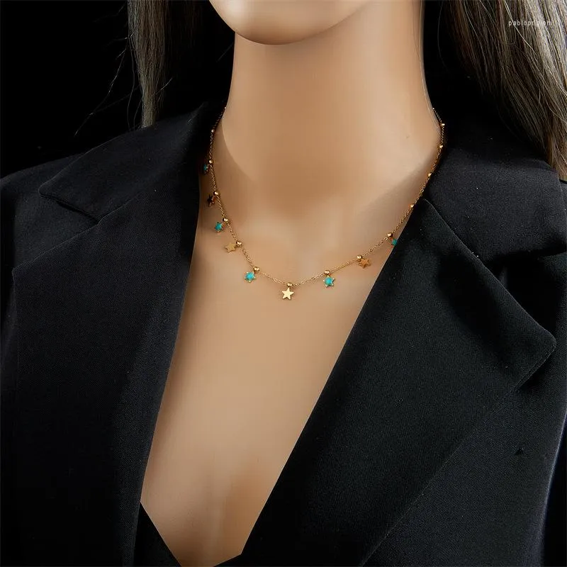 Chaînes DQQ Collier étoile en acier inoxydable pour femmes Mode filles Chaîne Bijoux pierre verte Accessoire de fête de mariage_voghion.com