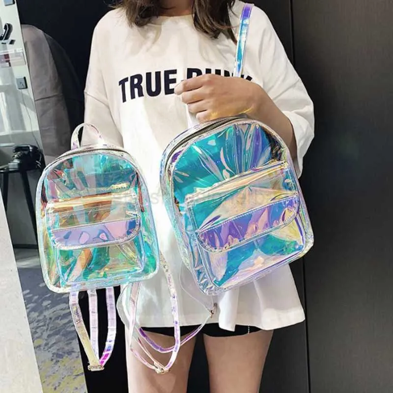 Holographic Clear Backpack for Women Transparent PVC School Bag Ita Bag Kawaii Rucksack Stylish Designer Bags