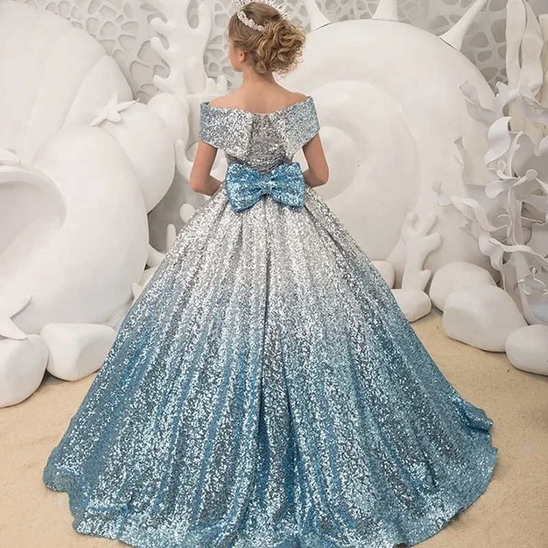 Mädchen Kleider Kinder Prom 2023 Mädchen Elegante Pailletten Ballkleider mit Schleife Teenager Abend Party Formale Kleid Mädchen Duinceanera 230731