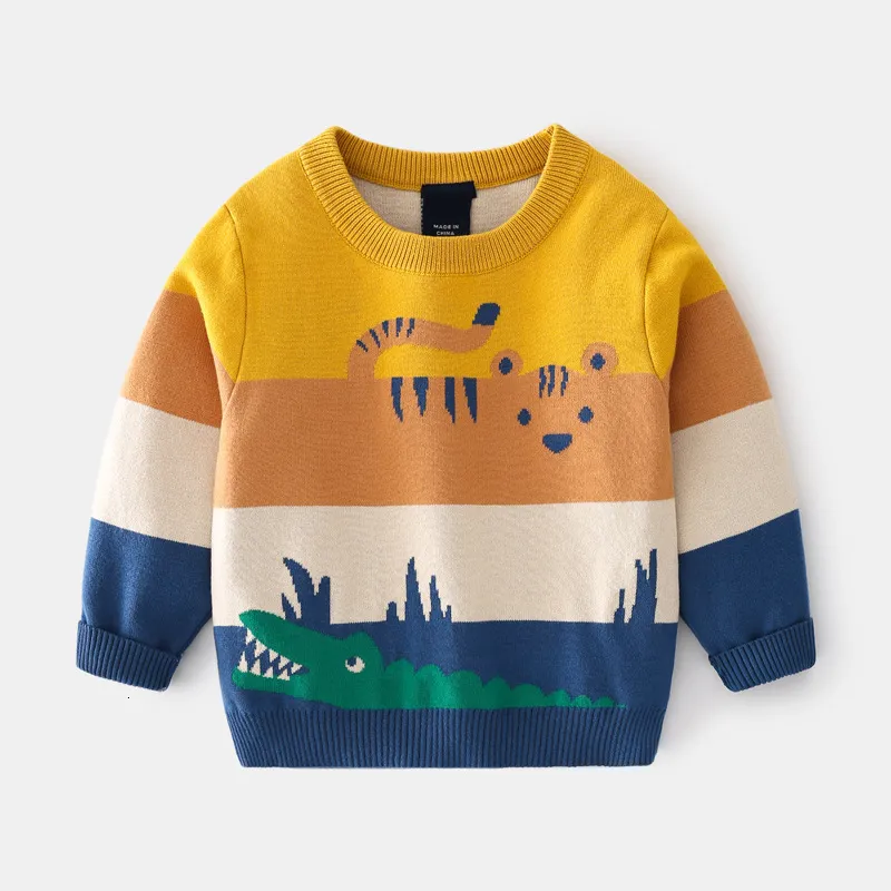 Pullover 28T Cartoon Sweater For Boys Girls Toddler Kid Baby Clothes Autumn Winter Warm Knit Top Animals Print Knitwear 230801