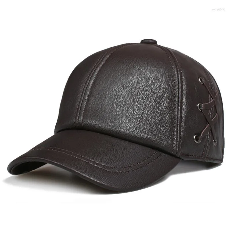 Ball Caps Fashion Simple Genuine Leather Baseball Cap Hat Men Winter Warm Brand Cow Skin Women Sboy Sport Hats