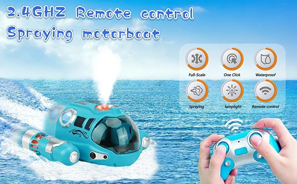 Large Remote Control Boat: 2.4G Electric RC Submarine Boat With Spray ...
