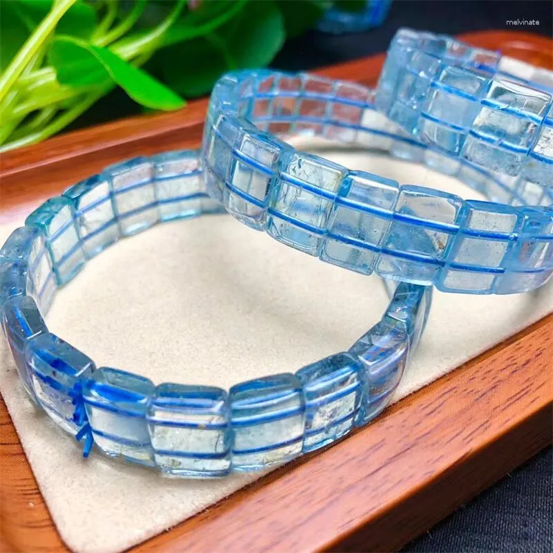 Strand Natural Blue Topaz Armband Hand Platoon Bangle Crystal Healing Energy Stone Fashion Jewelry Gemstone Gift 1st 8x12mm