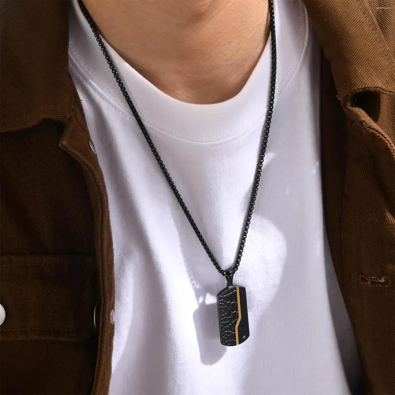 Mens Iced Out Dog Tag Black Pendant Necklace Rock Punk Style In