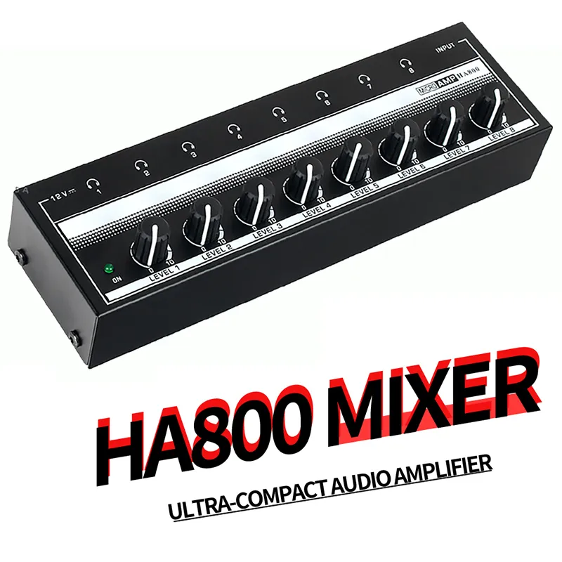 Hörlurar hörlurar HA800 Ultracompakt ljudförstärkare 8 kanaler mini stereo hörlurar med kraftadapter EU US Plug 230801