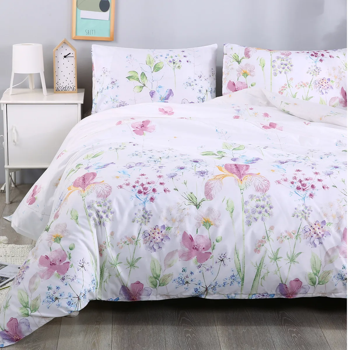 Ensembles de literie Ensemble de literie floral Housse de couette et taie d'oreiller lumineuses Ensemble de housse de couette style simple Ultra doux et facile d'entretien avec attaches d'angle 230731