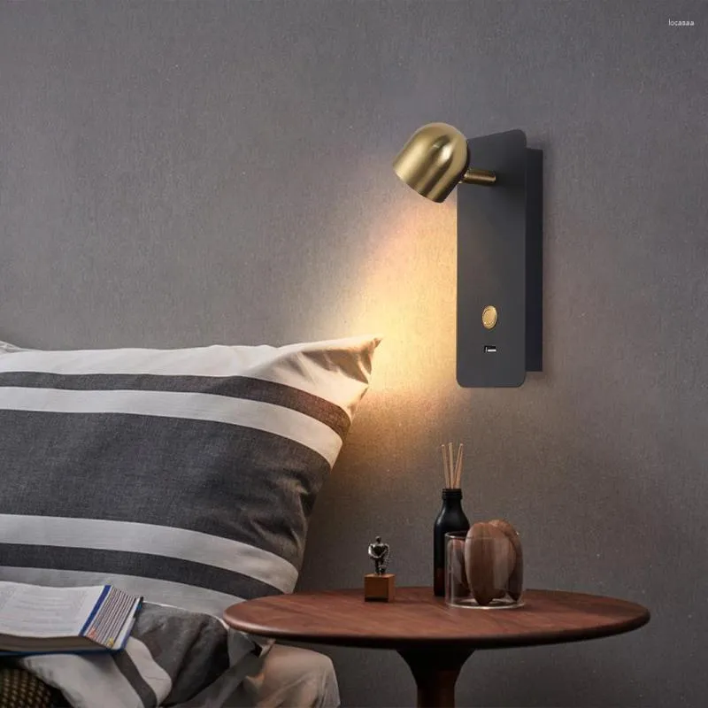 Duvar lambası Nordic İç Basit Dekoratif El Yatak Odası Başucu Okuma Anahtar Switch USB Şarj Edilebilir Işıklar