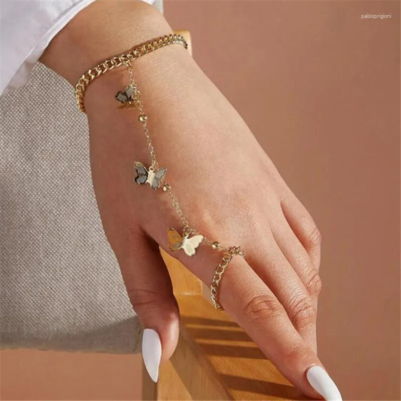 Link Armbänder Mode Schmetterling Anhänger Kette Handgelenk Armband Für Frauen Gothic Punk Finger Ring 2023 Jahr Weihnachtsgeschenke
