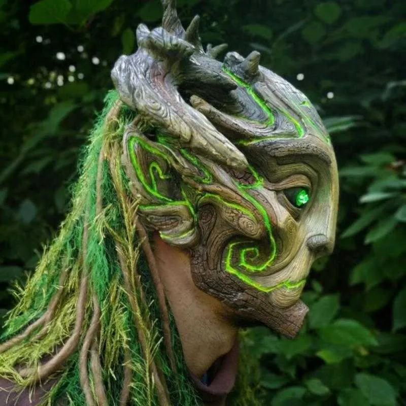 Party Masks New Green Forest Elf Old Man Mask Halloween Simulation Cosplay Face Shield Masquerade Replica Costume Props Festival Supplies HKD230801