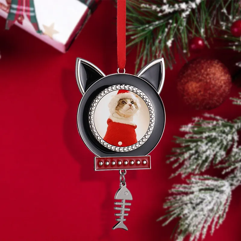 Party Favor Sublimation DIY White Blank Zinc Alloy Cat Dog Pet Red Strap Merry Christmas Pendant