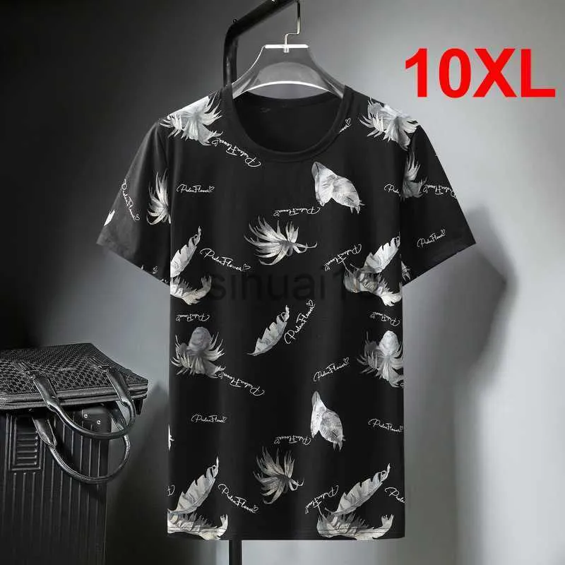 T-shirt da uomo T-shirt estive Uomo Streetwear Moda Piuma Stampa T-shirt manica corta T-shirt oversize Top T-shirt larghe Taglie forti 10XL HA083 J230731