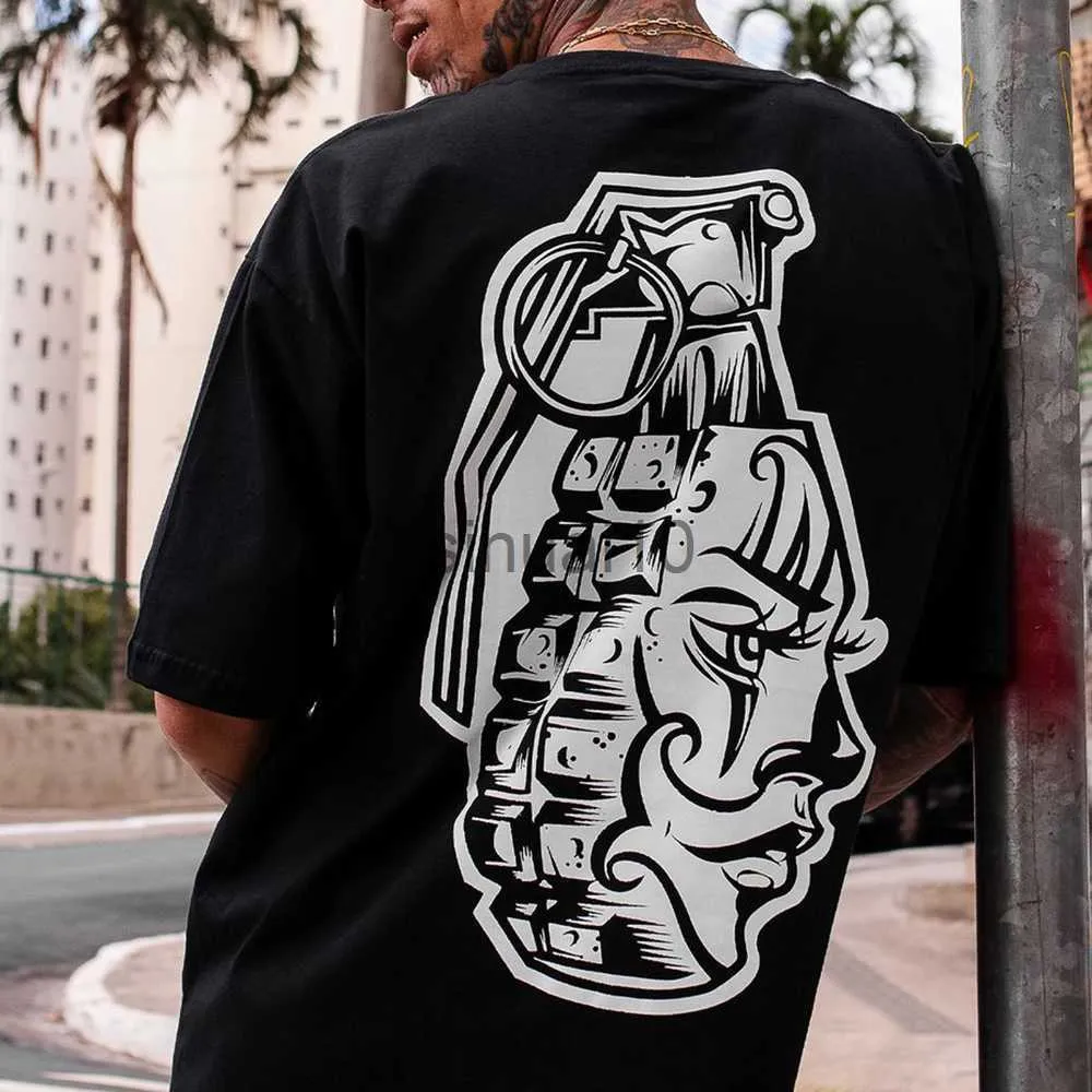 T-shirt da uomo American Hiphop Rock Street T-shirt a maniche corte Estate Retro Tatoo Chicano Graffiti Puro cotone Casual Top Abbigliamento uomo J230731