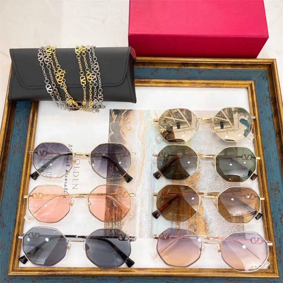 2023 occhiali da sole firmati di lusso 23 New Hualun VA2040 Small Frame Metal Hanging Chain Occhiali da sole personalizzati da donna