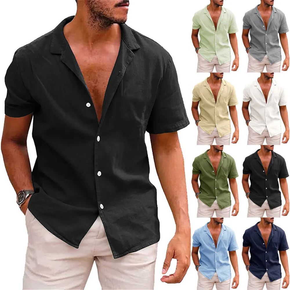 Polos Masculinos Algodão Linho Camisas Masculinas de Manga Curta Verão Cor Sólida Gola redonda Casual Estilo Praia Plus Size 230801