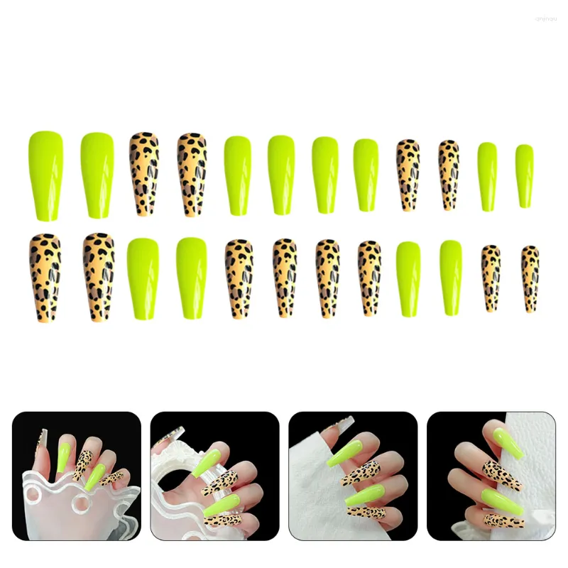 Valse nagels 24 pc's nep nagelspatch Long Kids trapeziumvormige plastic manicure luipaard kind