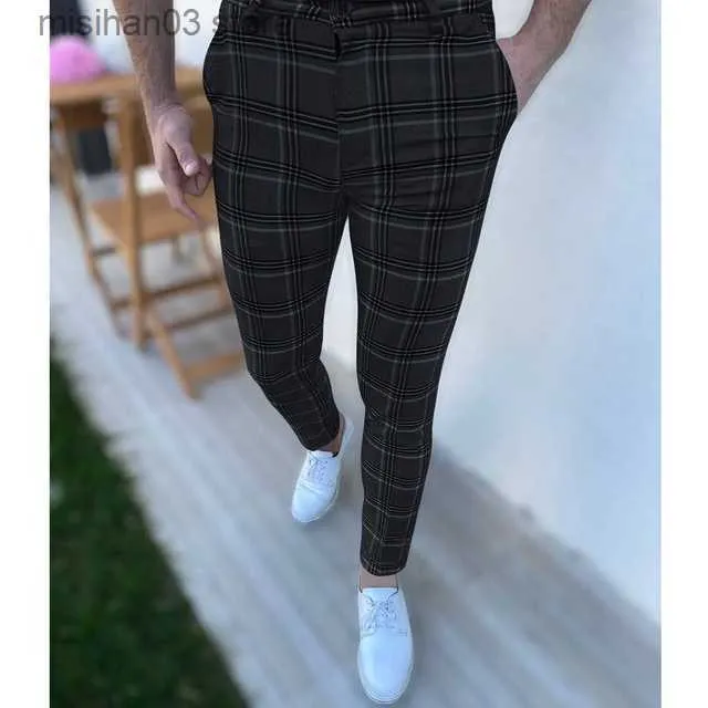 【35%OFF】 Slim Mens Fit For Pants Plaid Mens Work Business Bottom Flat Clothing