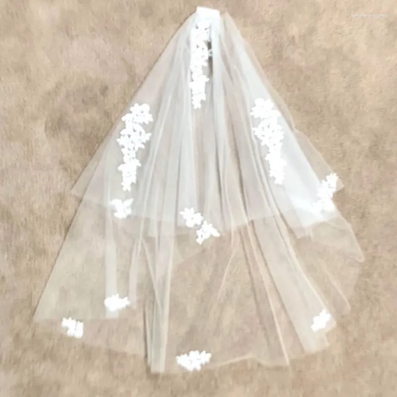 Bridal Veils Wedding Short Veil Appliques Lace Elegant Accessories Velos De Novia Voile Mariee Two Layers Comb