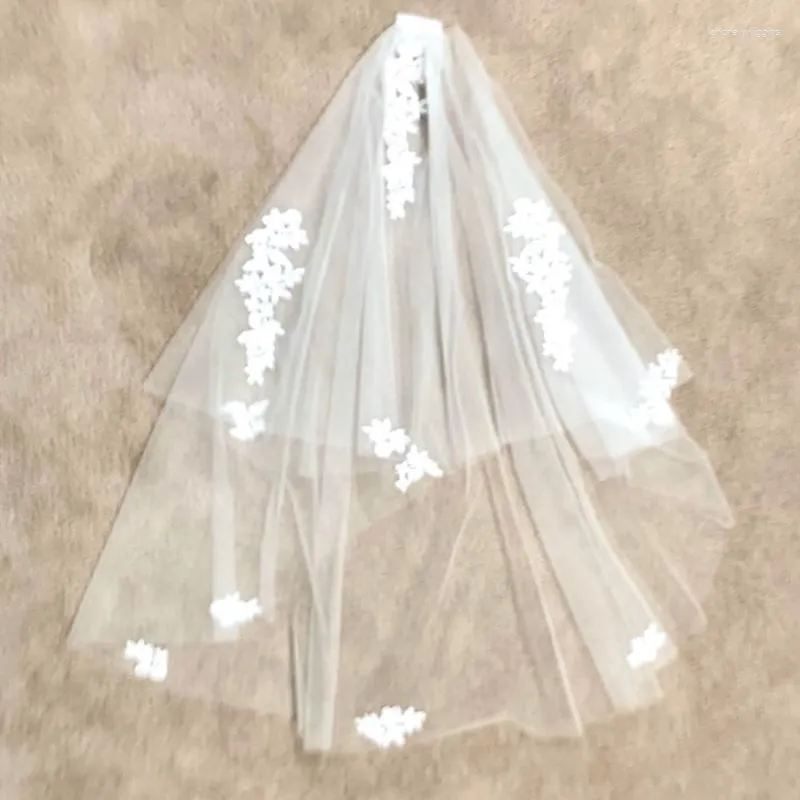 Brautschleier Hochzeit Kurzschleier Applikationen Spitze Elegante Accessoires Velos De Novia Voile Mariee Zweilagiger Kamm