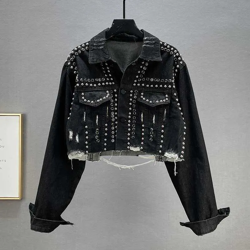 Luxury Clothing Women Denim Jackets Classic Metal Buckle Denim Coat Designer Jacket Högversion Kläd Kvinnor Rivet Punk Style Coats