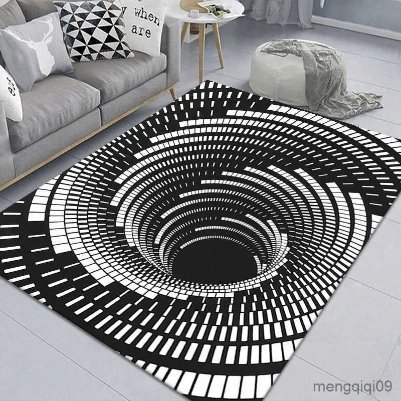 Tapis 3D Stéréoscopique Vortex Illusion Tapis Tapis Antidérapant Abstrait Géométrique Impression Optique Maison Salon Chambre Paillasson R230801