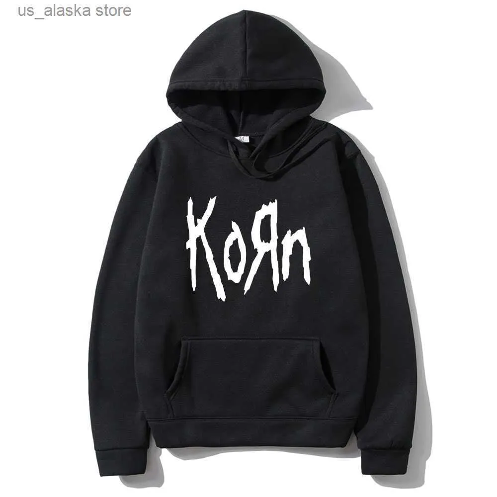 Мужские толстовок толстовок Korn Rock Band Letter Stude Men Men Women Hip Hop Harajuku толстовка Хлопковая высокая улица.