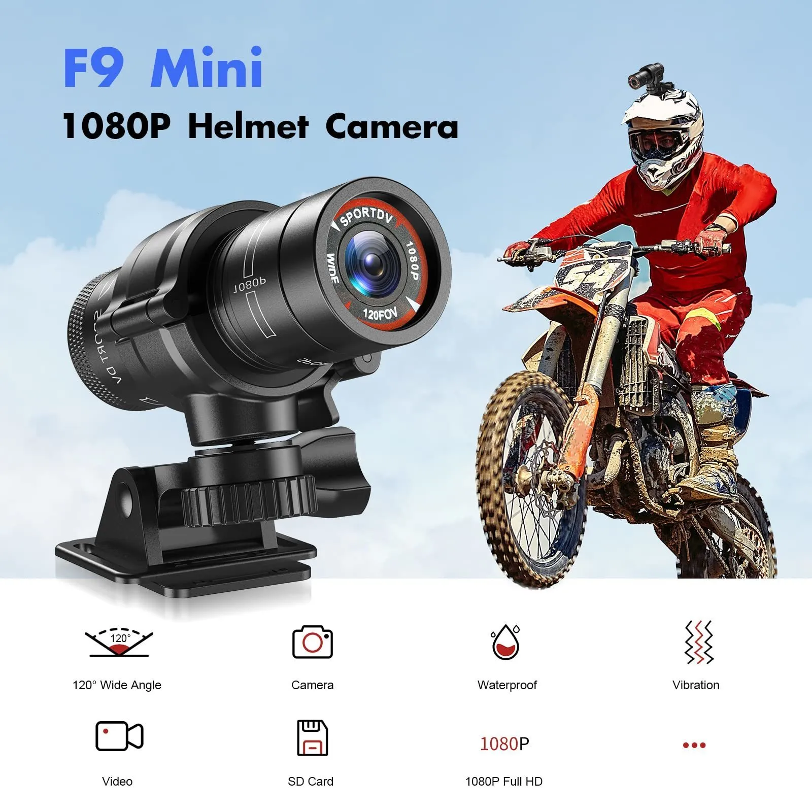 Caméra Sport,Caméra d'action de Vélo, Caméra Moto,HD 1080P Mini