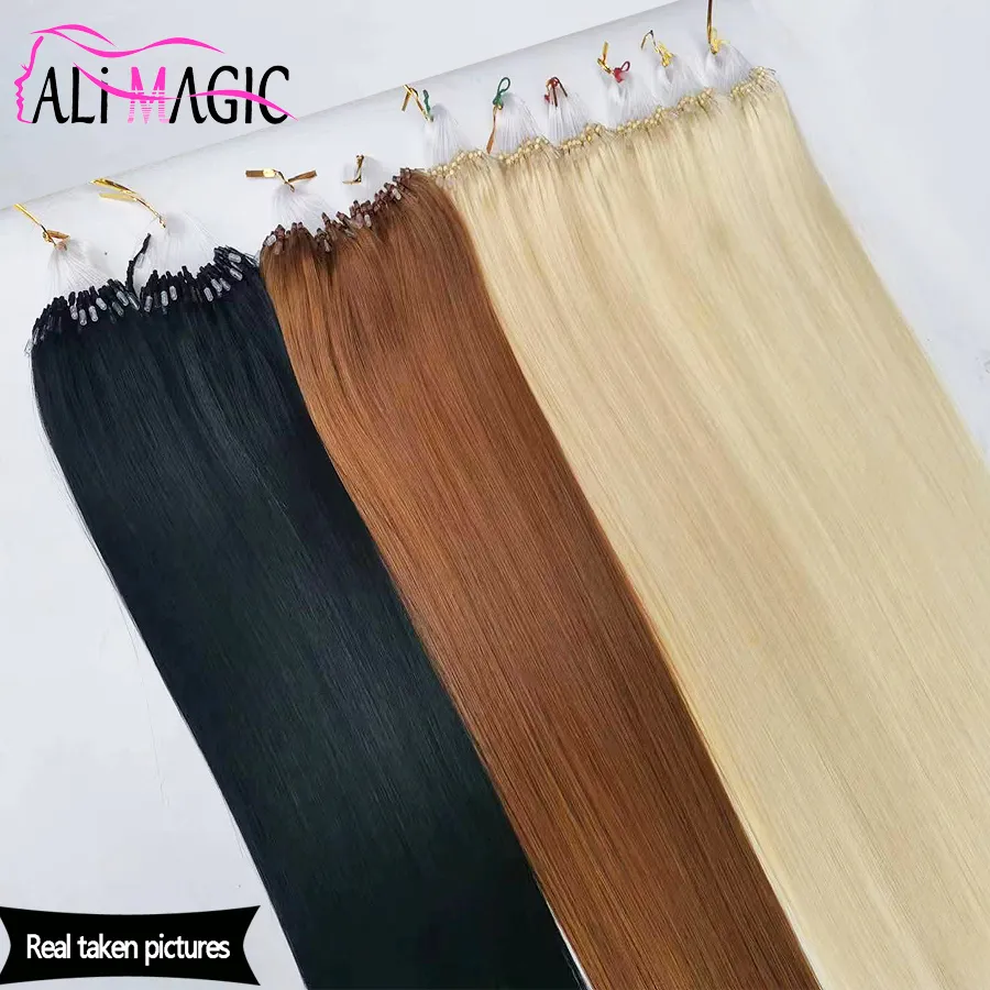 100G REMY Human Micro Bead Hair Extensions Pętla Micro Ring Hair Emerme Brazilian Virgin Hair Black Brown Blond Piano 18 613 27 613 Kolor 14 16 18 20 22 24 28 cali