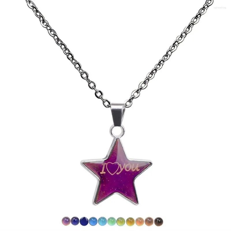 Pendant Necklaces JUCHAO Mood For Women Stainless Steel Pentagon Necklace With Temperature Change Color Punk Jewelry