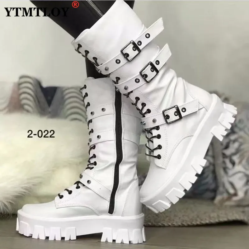 Сапоги Mid Calf Женщины Осень Зимняя модная кружевная молния Botas Mujer Boots Sports Platform Heel Ladies Shoes Shoe High Boots 230801