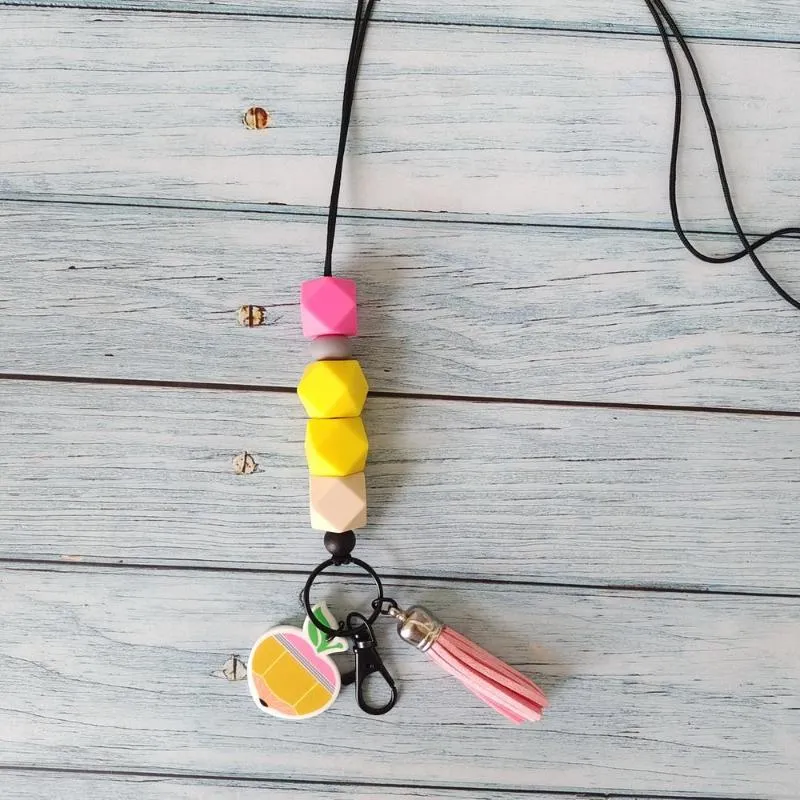 Keychains silikonpärlor Apple Shape Pencil Charms Breakaway Long Lanyards Gifts till lärare