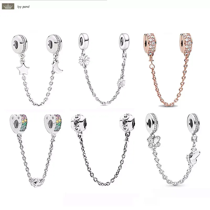 925 Silber für Pandora-Charm, 925-Armband, Farbe, DIY, glänzende Sicherheitskette, Charms für Pandora-Charms, Schmuck, 925-Charm-Perlen-Zubehör