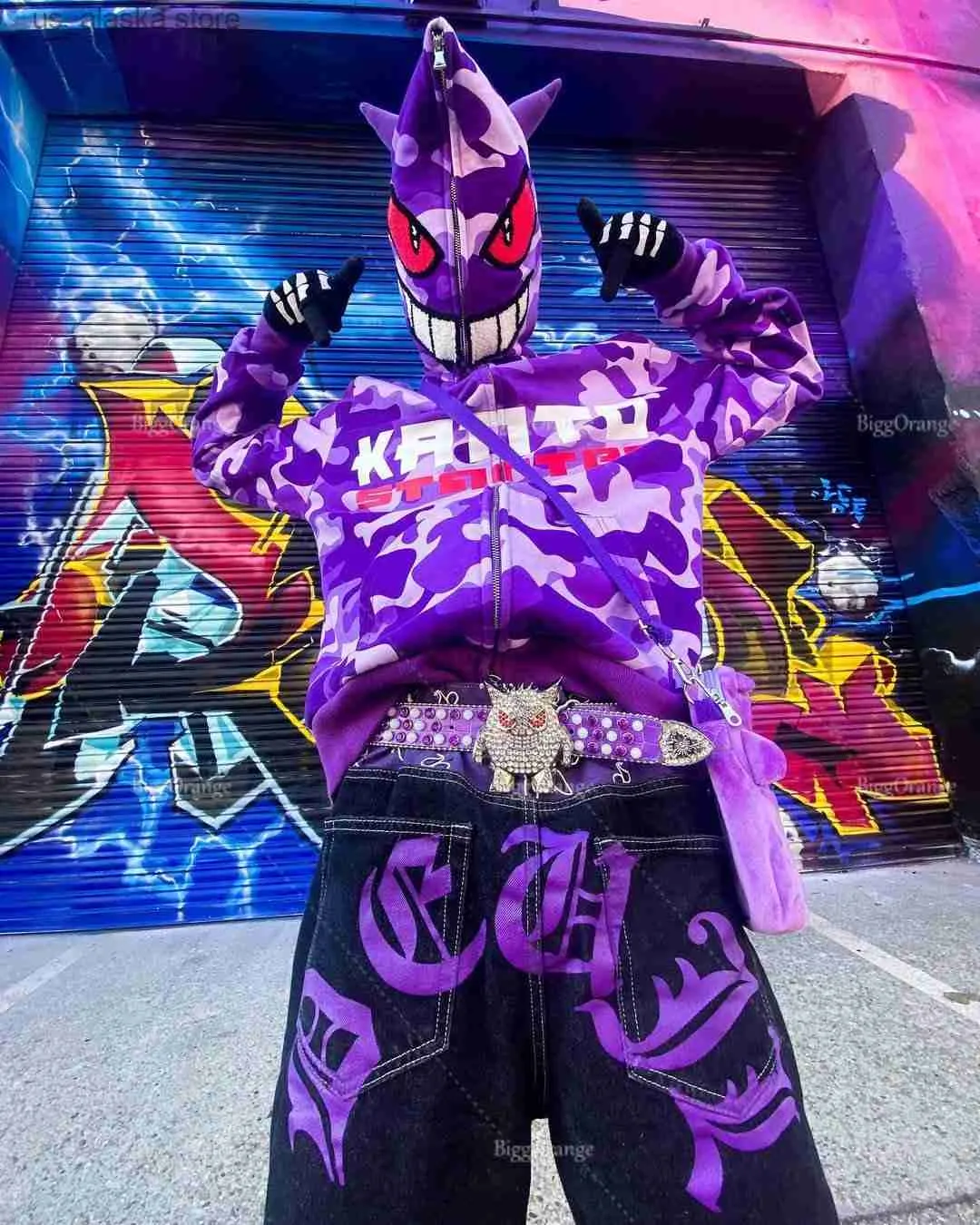 Oversized Demon Zip Hoodie Mens Goth Harajuku Streetwear - Main Image