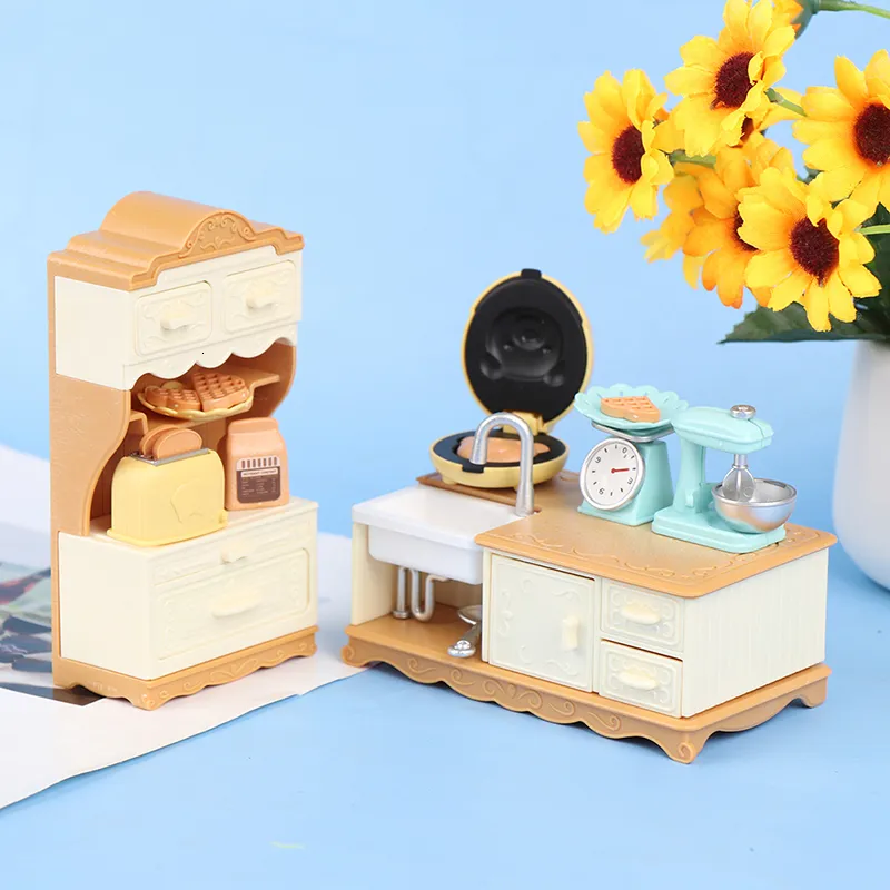 Doll House Mini Furniture Dining Table Cabinet Baking Set Model Kitchen Scene Furniture Decor Accessories Kids Pretend Play Toys