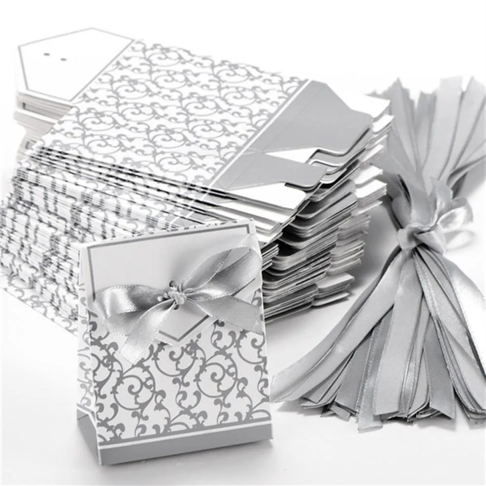 Şerit Düğün Şeker Kağıt Kutusu Yaratıcı Altın Gümüş Şerit Düğün Favoriler Parti Hediye Şeker Kağıt Kutusu 10 PCS Kutular Şekerler Favou261g
