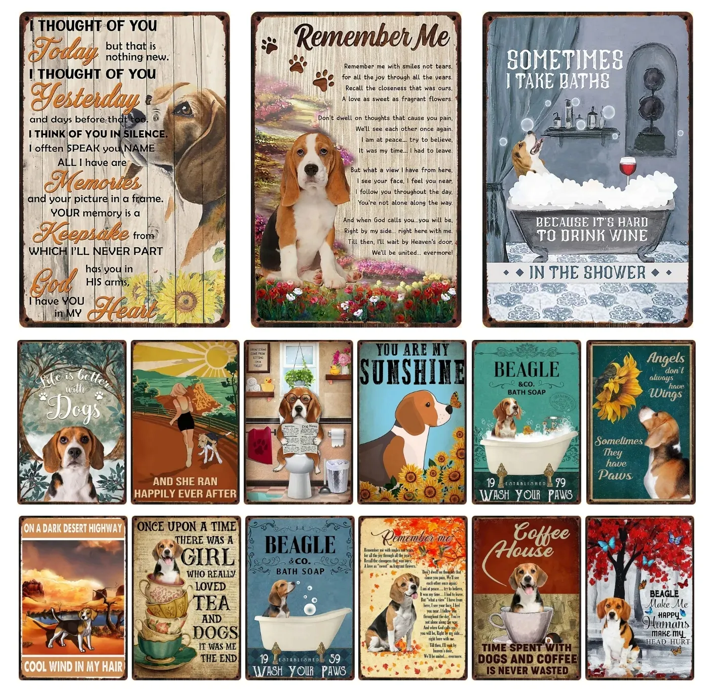 Beagle Dog Poster in metallo Beagle Bath Shop Poster da parete con pittura in metallo Animali divertenti Targhe in metallo Pub Bagno Home Living Room Decor Piastra metallica personalizzata 30X20CM w01