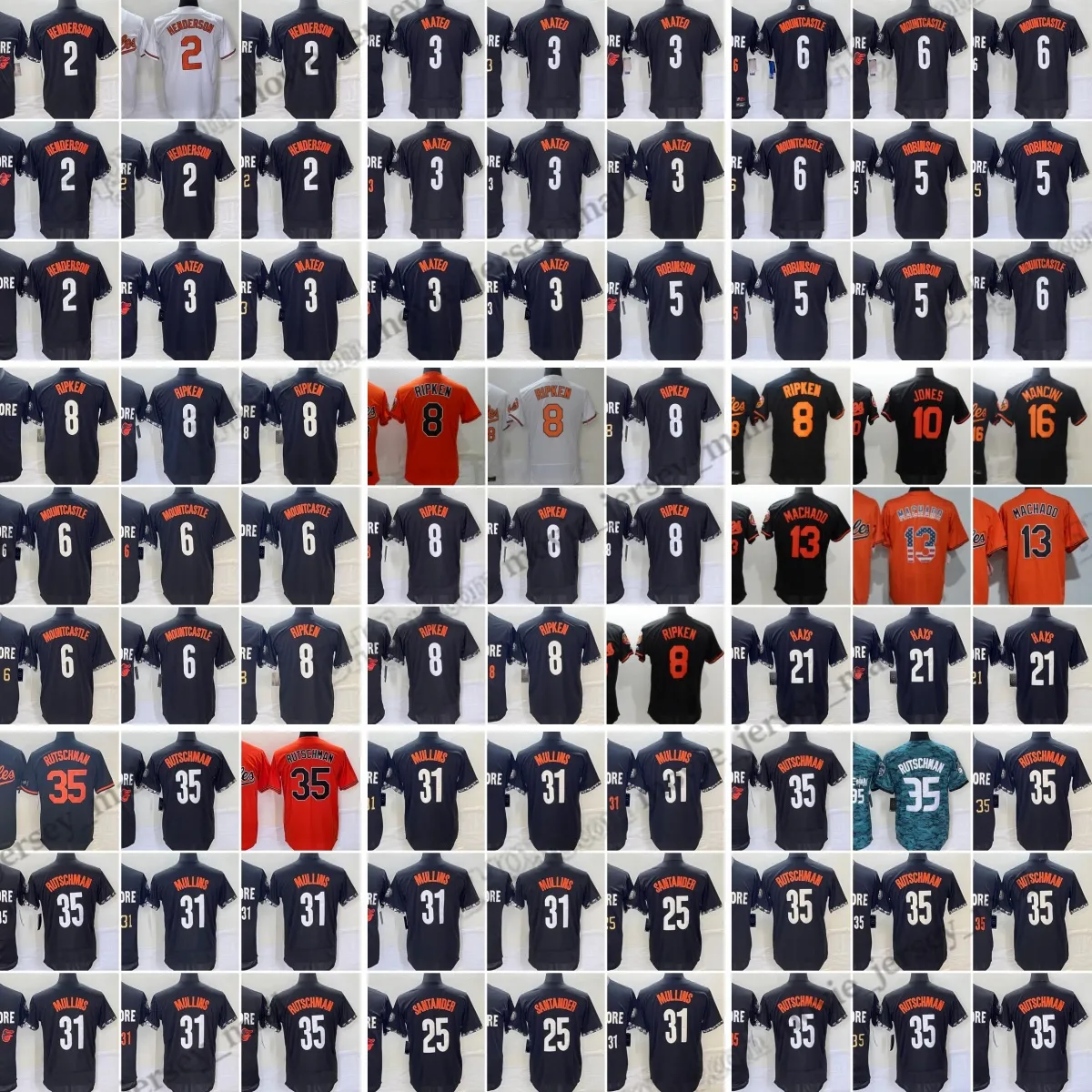 35 maillots de baseball Adley Rutschman Cal Ripken Ryan Mountcastle Cedric Mullins Gunnar Henderson Jorge Mateo Anthony Santander Maillot cousu Hommes Taille S-3XL