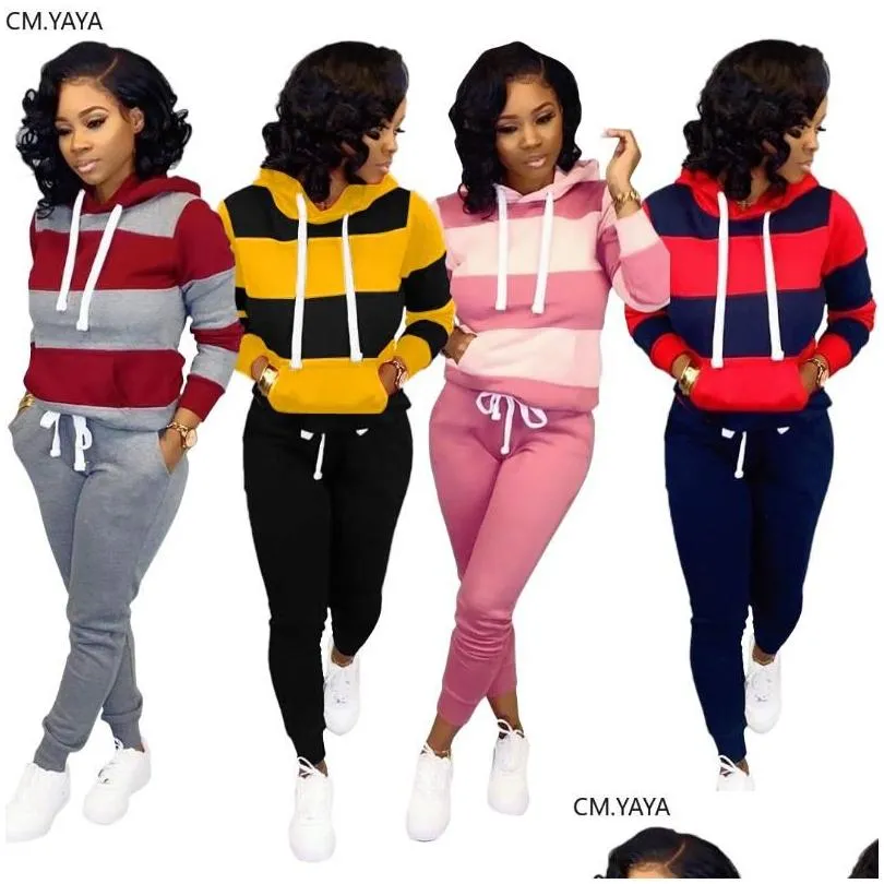 Zweiteiliges Kleid Damen Frauen Winter Set Trainingsanzug Fl Sleeve Hoodied Sweatshirt Taschen Hosenanzug Outfits Sweatsuit D8313 Drop Deliver Dhzxh