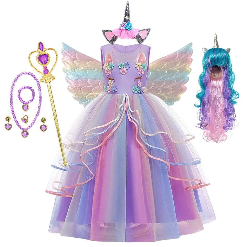 Mädchenkleider Mädchen Einhorn Kleid Regenbogen Prinzessin Fancy Geburtstag Party Kleid Kinder Kinder Halloween Einhorn Perform Kostüm für 3-12 Jahre 230731