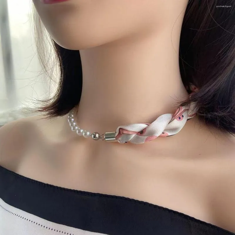 Choker Multifunctional French Matching Silk Scarf Necklace Bracelet Magnetic Buckle Women's Spring And Summer Neck Guard