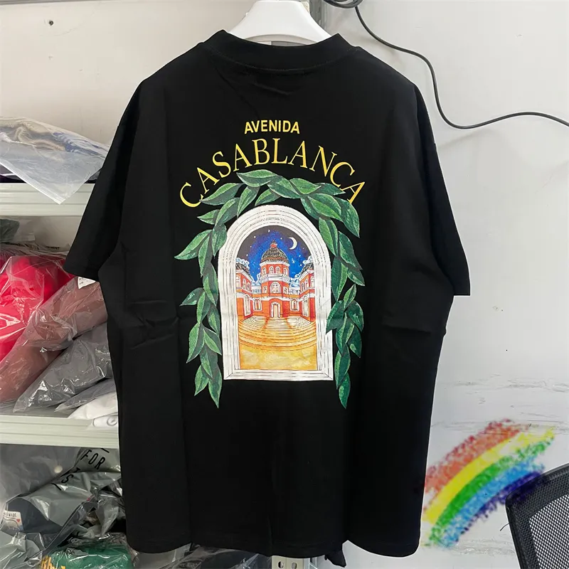 A115 Casablanca S 2023 Summer Tshirts رسالة عالية الجودة طباعة قم بتصميم الأكمام القصيرة كاسا بلانكا القطن.