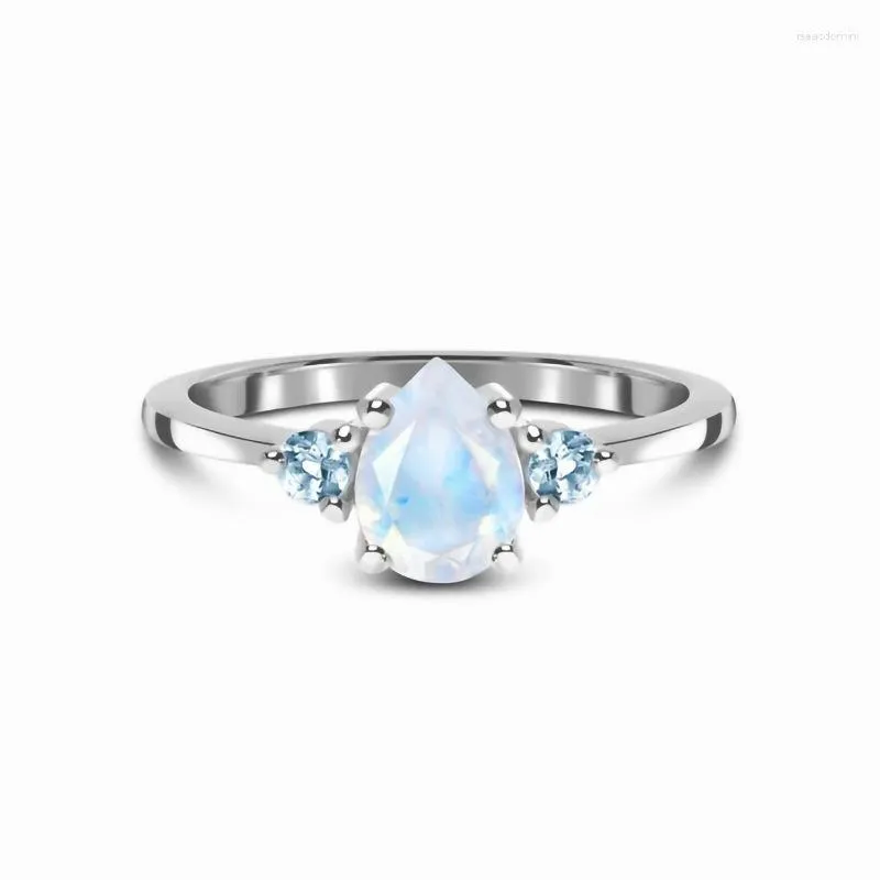 Cluster Rings S925 Sterling Silver Micro-zircon Moonstone Ring Design Sense Versatile Simple Light Luxury Exquisite Jewelry