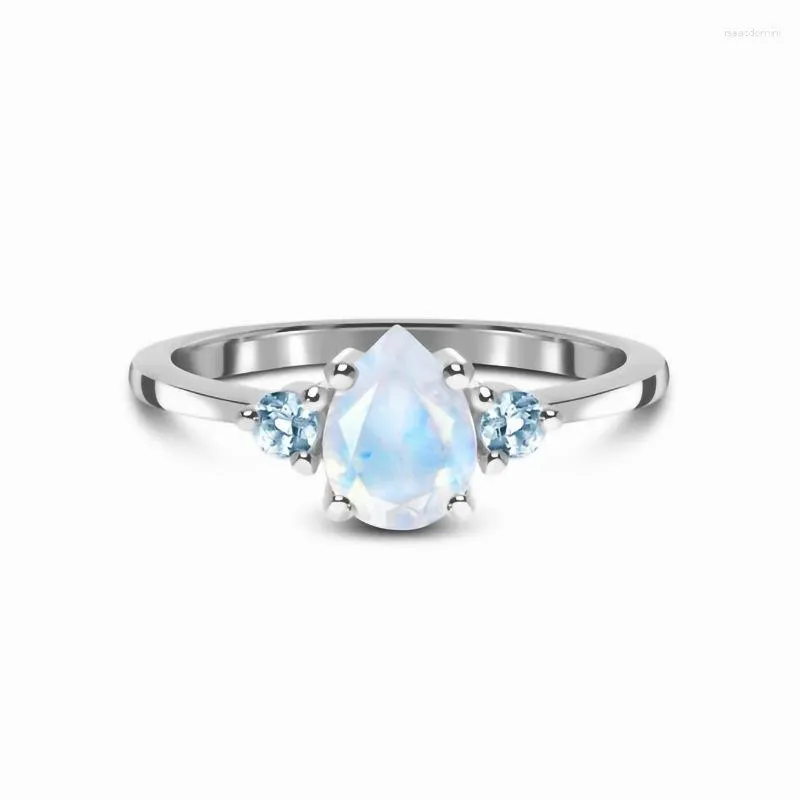 Küme Yüzükleri S925 STERLING Gümüş Mikro-Zircon Moonstone Ring Tasarım Sense Çok Basit Işık Lüks Zarif Takı